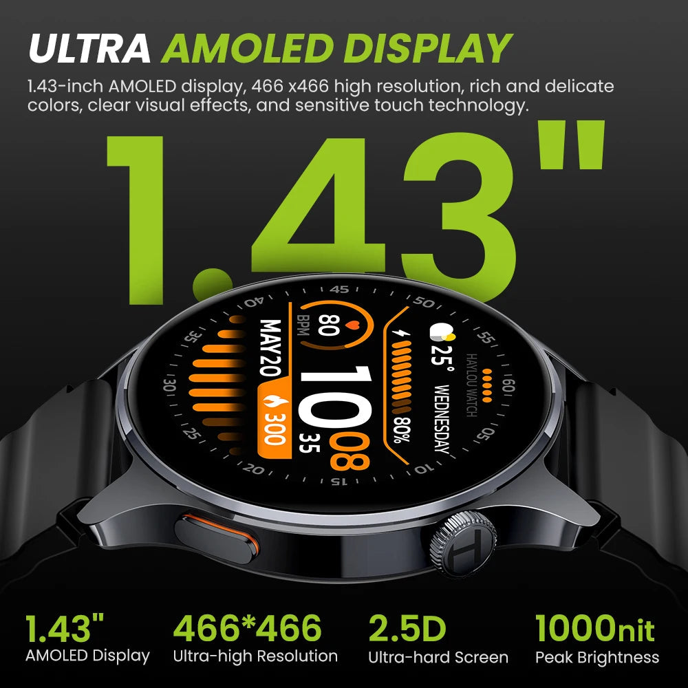 HAYLOU Watch 4S Smartwatch – 1.43" AMOLED, Bluetooth Calling, 120+ Sports Modes, 18-Day Battery, Built-in GPS Tech-store