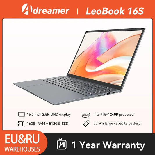 Adreamer 16 Inch Laptop Intel Core I5 1240P 2.5K IPS Display 16GB RAM 1TB SSD Windows 11 Notebook Portable Ultra-Slim Tech-store