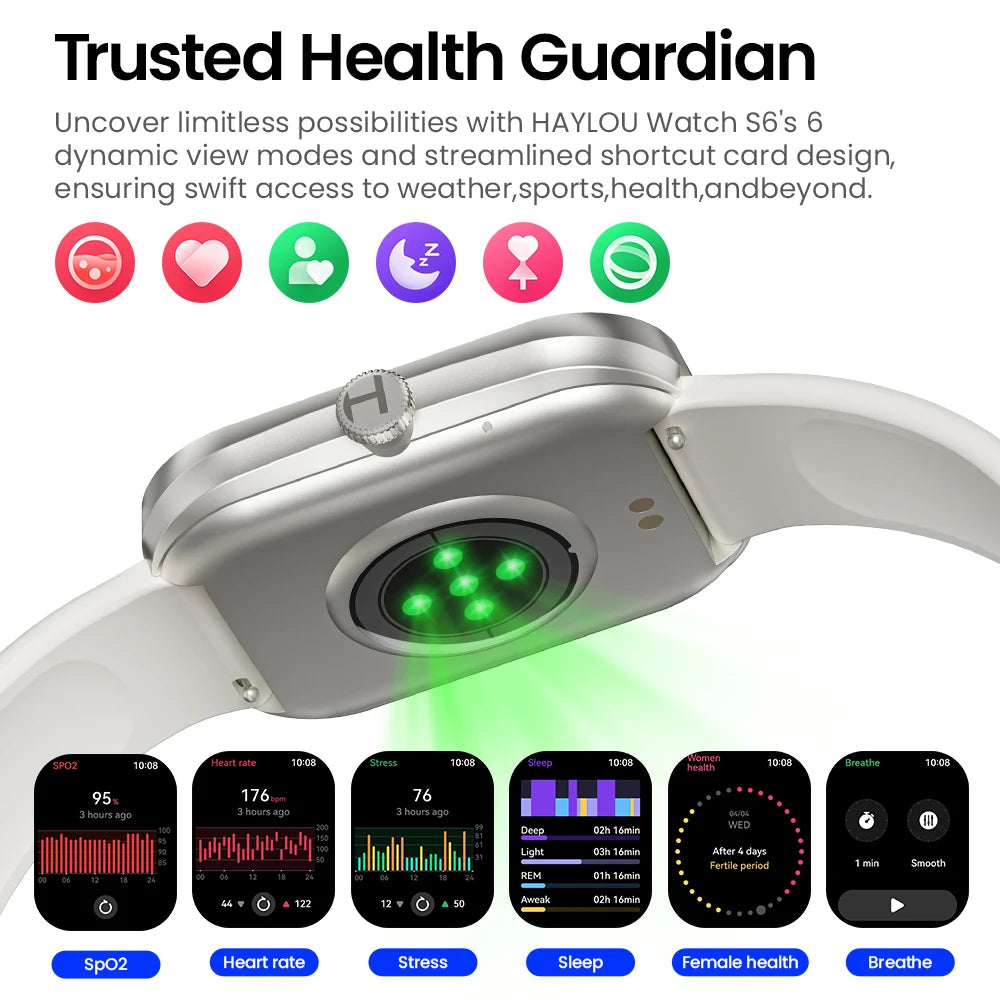 HAYLOU Watch S6 Smartwatch – 2.01" Display, Bluetooth Calling, Heart Rate & SpO2 Monitor, 7-Day Battery Life Tech-store