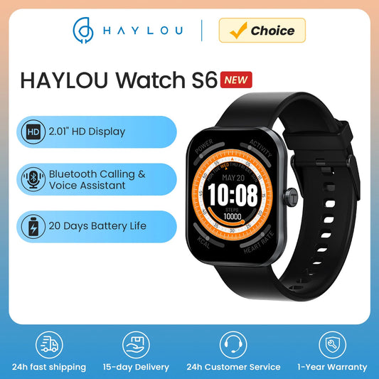 HAYLOU Watch S6 Smartwatch – 2.01" Display, Bluetooth Calling, Heart Rate & SpO2 Monitor, 7-Day Battery Life Tech-store